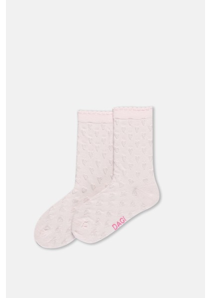 Ekru-Pembe Kız Çocuk 2'li Kalp Desenli Çorap modelleri