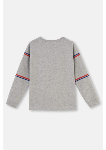 Gri Melanj Mıckey Mouse Lisanslı Bisiklet Yaka Uzun Kollu Pijama Takımı modelleri