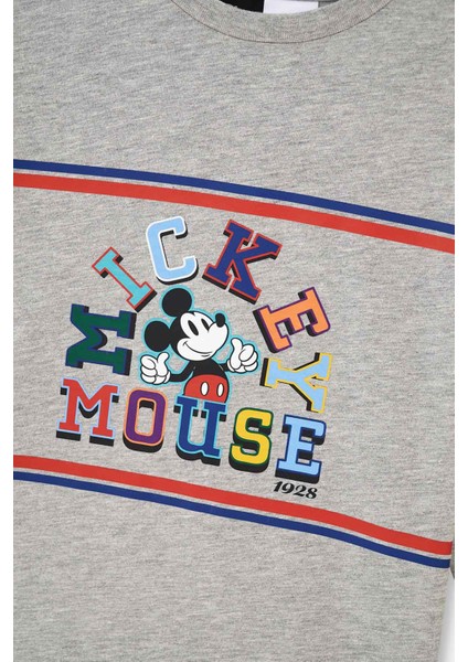 Gri Melanj Mıckey Mouse Lisanslı Bisiklet Yaka Uzun Kollu Pijama Takımı fırsatları