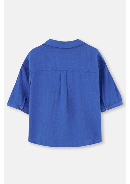 Mavi Keten Kısa Gömlek fiyatları