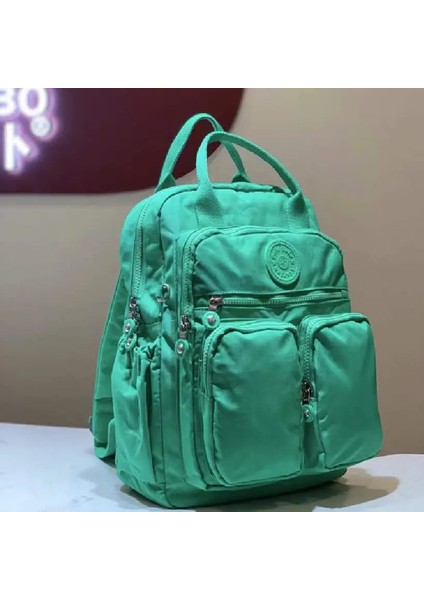Moda Kadın Sırt Çantası Su Geçirmez Naylon Yumuşak Tutamak Katı Çok Cepli Seyahat Fermuarlı Feminina Okul Çantaları Dizüstü Bilgisayar Sırt Çantası Renk: Sevimli Parlak Yeşil (Yurt Dışından)