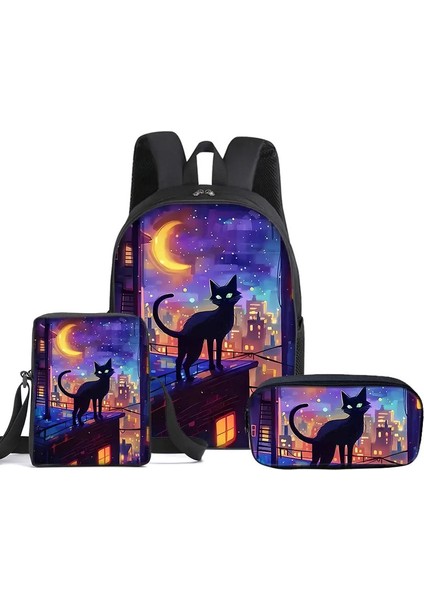 Cat 3pcs/messenger Çantaları ile Set Sırt Çantası, Kalem Çantası, Erkek/kızlar Için Okul Çantası En Iyi Hediye 3D Karikatür Öğrenci Okul Çantaları Renk: 2 (Yurt Dışından)