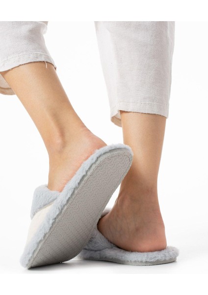 Gri Kışlık Dikişli Taban Çinçila Peluş Kumaş Burgu Terlik Sessiz Taban Ev Terliği fiyatları