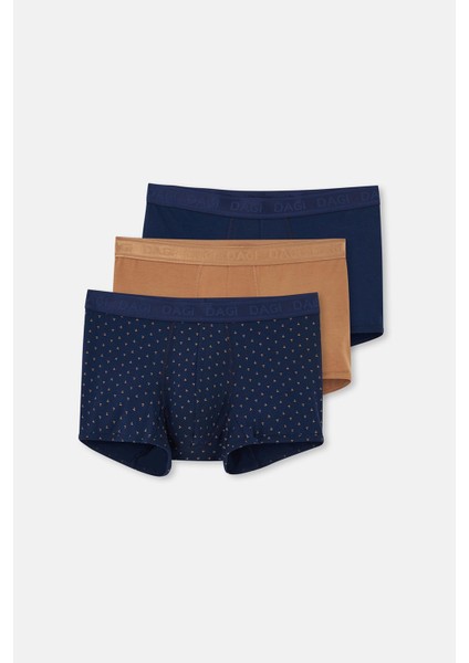 Açık Kahve-Lacivert 3'lü Desenli Micro Modal Boxer