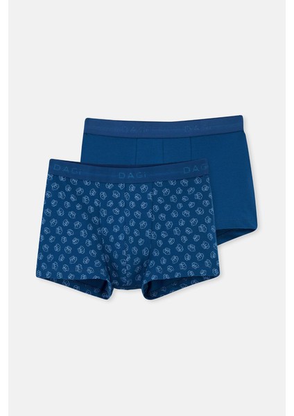 Lacivert 2'li Desenli Pamuk Boxer