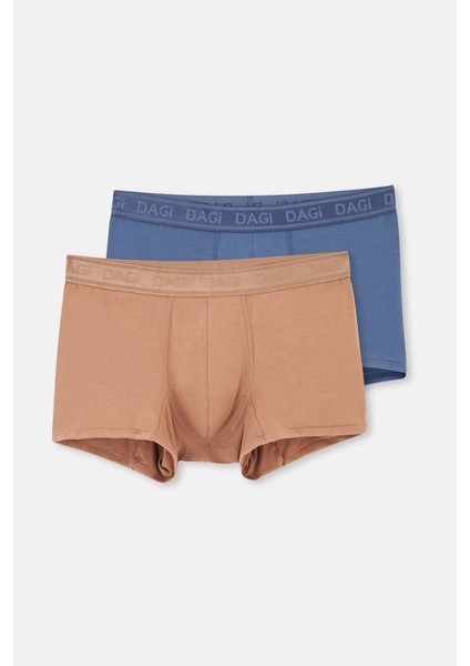 Açık Kahve-Lacivert 2'li Düz Micro Modal Boxer