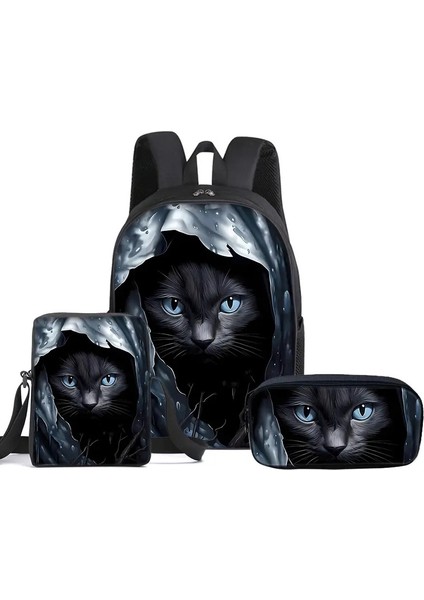 Cat 3pcs/messenger Çantaları ile Set Sırt Çantası, Kalem Çantası, Erkek/kızlar Için Okul Çantası En Iyi Hediye 3D Karikatür Öğrenci Okul Çantaları Renk: 3 (Yurt Dışından)