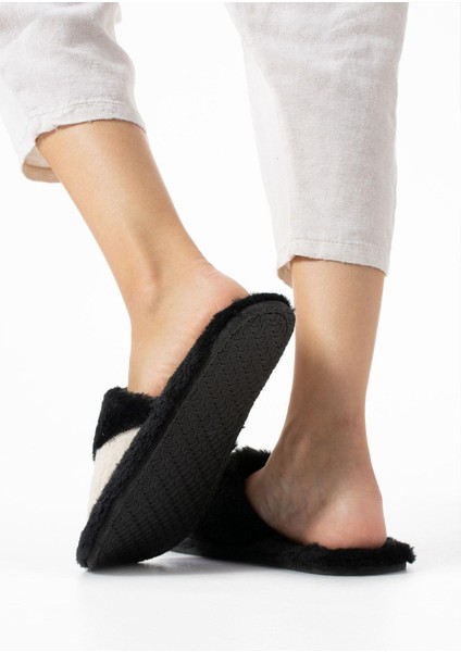 Siyah Kışlık Dikişli Taban Çinçila Peluş Kumaş Burgu Terlik Sessiz Taban Ev Terliği fırsatları