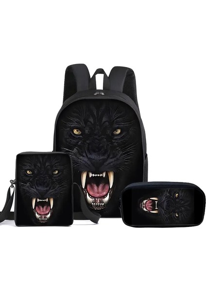 Animal Tiger 3pcs/messenger Çantaları ile Set Sırt Çantası, Kalem Çantası, Erkek/kızlar Için Okul Çantası En Iyi Hediye 3D Karikatür Öğrenci Okul Çantası: 3 (Yurt Dışından)