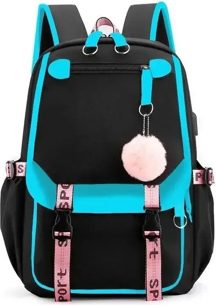 Kore Tarzı Lise Sırt Çantası Genç Kız Moda Siyah Beyaz Öğrenci Kızlar Backpack Okul Çantası Sevimli Kitap Çantası Renk: Mavi (Yurt Dışından)