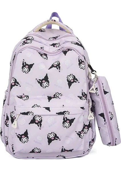 Hello Kitty Sanrio Sırt Çantası ile Kalem Çantası Cinnamoroll Kuromi Anime Büyük Kapasiteli Okul Çantası Çocuk Kızı Seyahat Kazık Sırtlama Renkleri: Kuromi (Yurt Dışından)