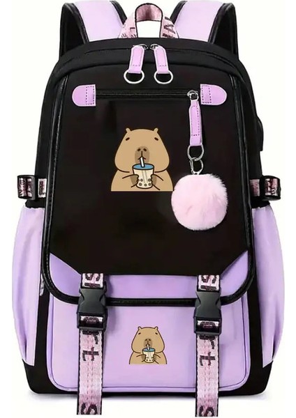 Çocuklar Için Okul Sırt Çantası Genç Kawaii Capya Schoolbag Kızlar Erkek Çocuklar Sırt Çantası Genç Bagpack USB Şarj Kitabı Bookbag Renk: Mor (Yurt Dışından)