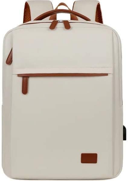 Kadınlar Büyük Kapasiteli Sırt Çantası Business Dizüstü Torbası USB Şarj Limanı Okulu Öğretmen Dizüstü Bilgisayar Bölümü Sırt Çantası: Kremsi Beyaz (Yurt Dışından)