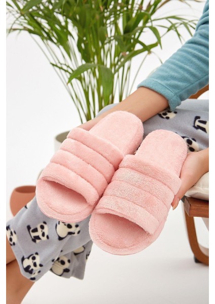 Pudra Önü Açık Sessiz Taban Kadın Terlik Ev Terliği