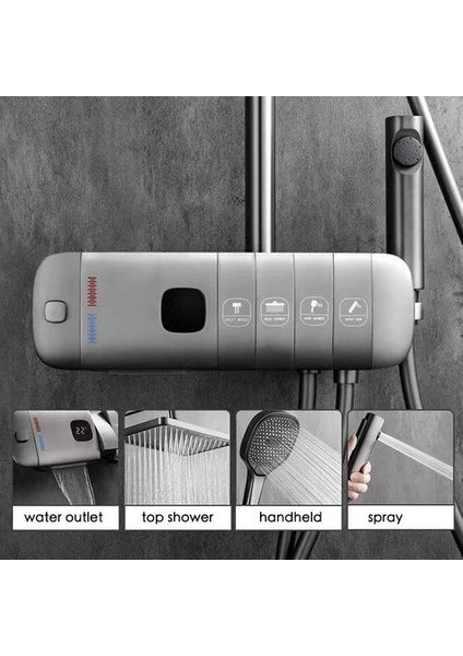Neptün Grey Termostatik Dijital Duş Seti