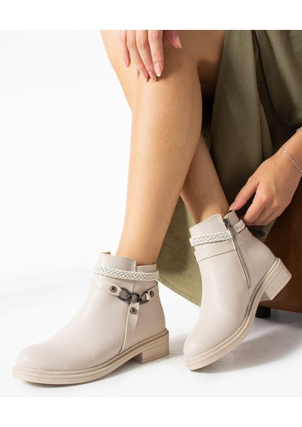 Kadın Bej Fermuarlı Bot