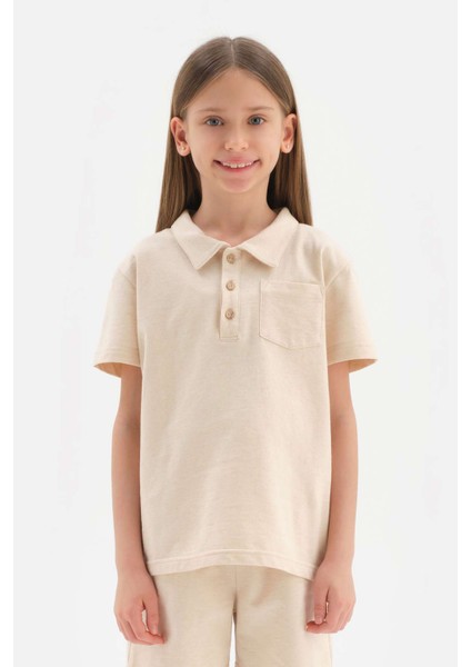 Bej Doğal Renkli Polo Yaka Unısex Tişört fiyatları