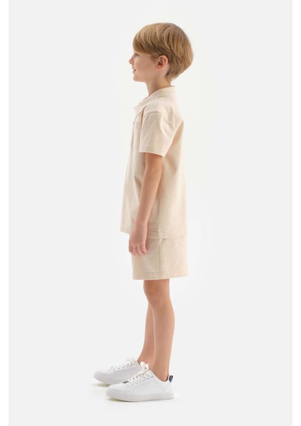 Bej Doğal Renkli Polo Yaka Unısex Tişört indirimleri