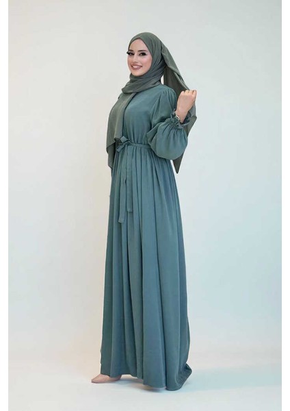 Kolları Lastikli Önü Düğme Detaylı Elbise 6040 Mint modelleri