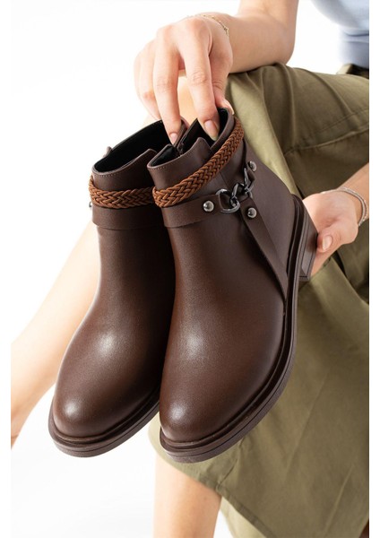 Kadın Kahverengi Fermuarlı Bot