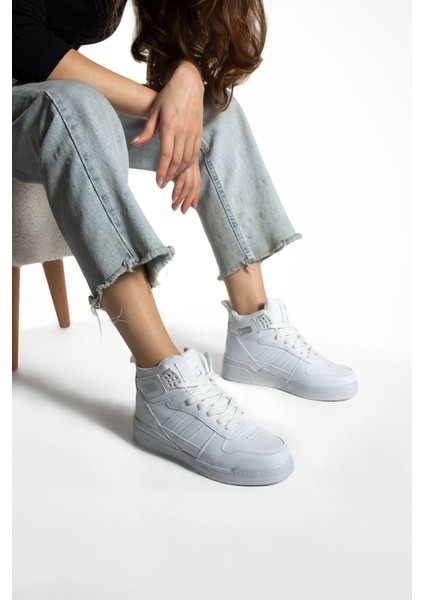 Kadın Lubrand Beyaz Bilekli Spor Ayakkabı Basket Ayakkabısı Düz Tabanlı Şık ve Dayanıklı