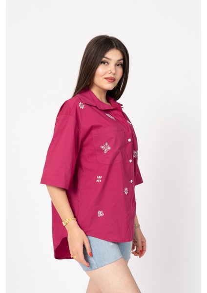 Taş Baskılı Uzun Viskon Gömlek 70035