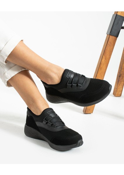 Siyah Anatomik Esnek Taban Slip-on Spor Ayakkabı Günlük Sneaker