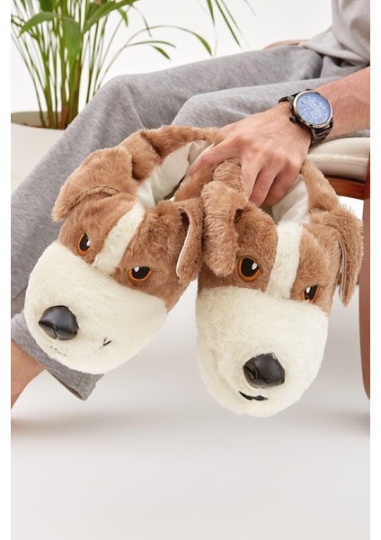 Mdes Taba Hayvanlı Sessiz Taban Panduf Sevimli Köpek Figürlü Peluş Ev Ayakkabısı