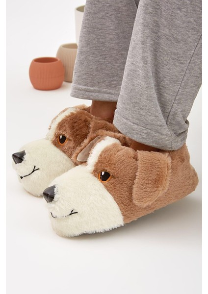 Mdes Taba Hayvanlı Sessiz Taban Panduf Sevimli Köpek Figürlü Peluş Ev Ayakkabısı modelleri