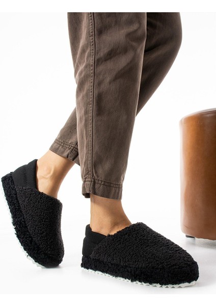 Siyah Arkası Lastikli Havlu Kumaş Ev Ayakkabısı Ev Botu Panduf (ÜRÜN GELİŞTİRİLMİŞTİR)