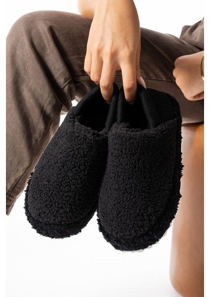 Siyah Arkası Lastikli Havlu Kumaş Ev Ayakkabısı Ev Botu Panduf (ÜRÜN GELİŞTİRİLMİŞTİR) indirimleri