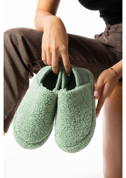 Yeşil Arkası Lastikli Havlu Kumaş Ev Ayakkabısı Ev Botu Panduf (ÜRÜN GELİŞTİRİLMİŞTİR)
