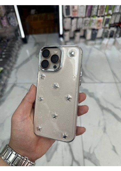 iPhone 15 Pro Max Uyumlu Simli Kılıf Parlak Yumuşak Yıldız Desenli Kılıf
