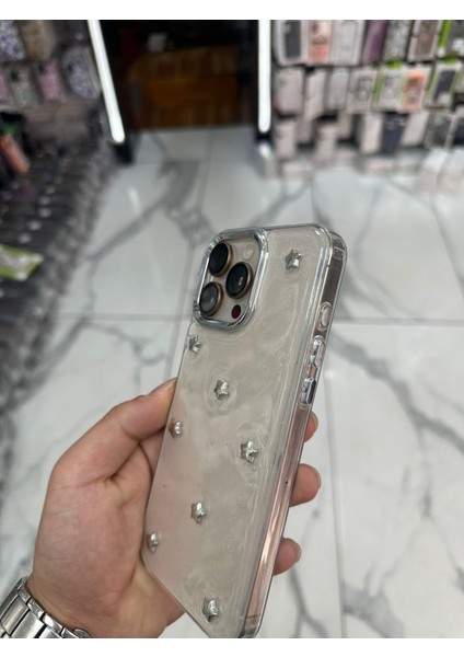 iPhone 15 Pro Max Uyumlu Simli Kılıf Parlak Yumuşak Yıldız Desenli Kılıf