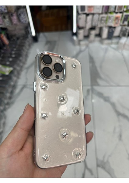 iPhone 15 Pro Max Uyumlu Simli Kılıf Parlak Yumuşak Yıldız Desenli Kılıf