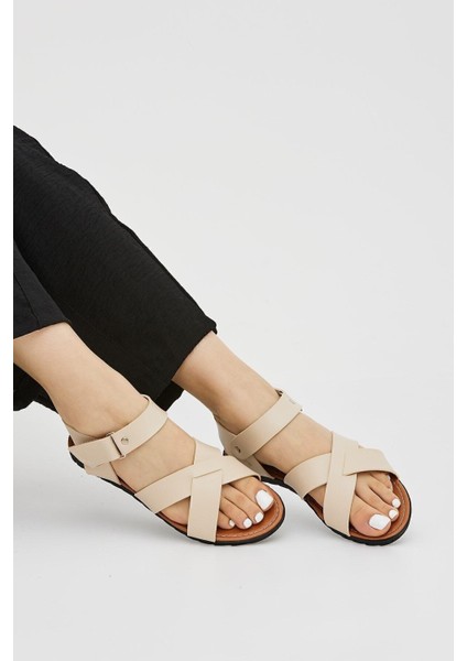 Bej Çapraz Ayarlanabilir Cırtlı Sandalet fiyatları