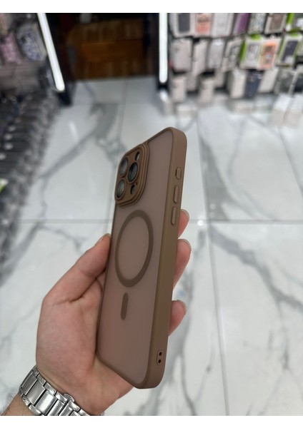 iPhone 15 Pro Max Magsafe Uyumlu Kılıf Kamera Lens Korumalı Magsafe Mat Kılıf - Çöl