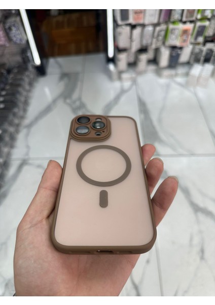 iPhone 15 Pro Max Magsafe Uyumlu Kılıf Kamera Lens Korumalı Magsafe Mat Kılıf - Çöl