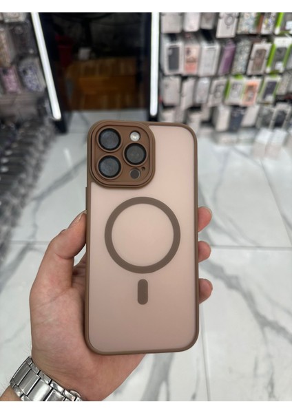 iPhone 15 Pro Max Magsafe Uyumlu Kılıf Kamera Lens Korumalı Magsafe Mat Kılıf - Çöl
