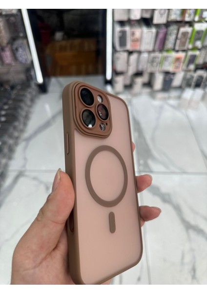 iPhone 15 Pro Max Magsafe Uyumlu Kılıf Kamera Lens Korumalı Magsafe Mat Kılıf - Çöl