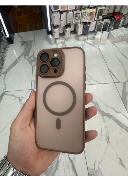 iPhone 15 Pro Max Magsafe Uyumlu Kılıf Kamera Lens Korumalı Magsafe Mat Kılıf - Çöl