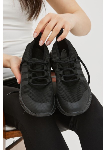 Siyah Triko Spor Ayakkabı Yürüyüş Ve Koşu Ayakkabısı