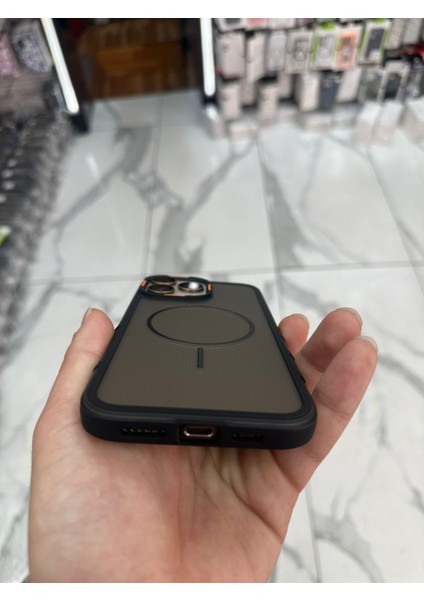 iPhone 14 Pro Max Uyumlu Karbon Şeffaf Desenli Mat Tank Magsafe Kılıf - Lacivert