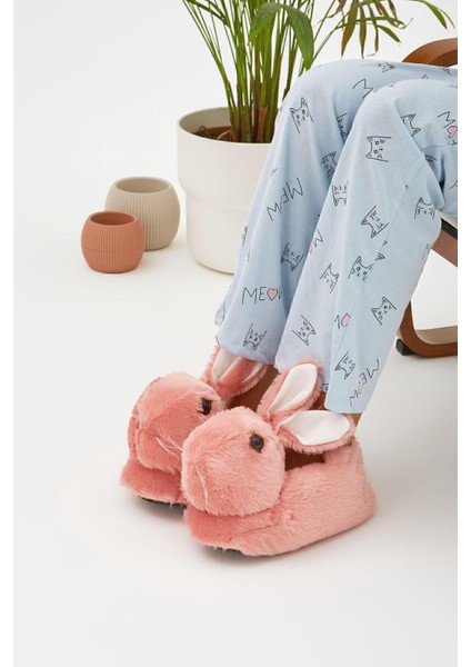 Pudra Hayvanlı Sessiz Taban Panduf Tavşan Figürlü Peluş Ev Ayakkabısı (GÖZ VİDEO Kİ GİBİ NAKIŞTIR) fiyatları