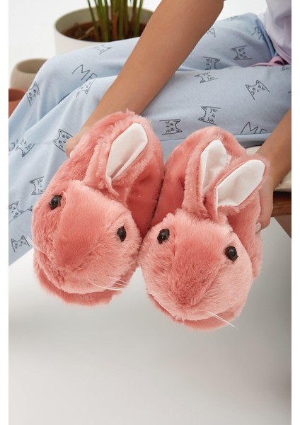 Pudra Hayvanlı Sessiz Taban Panduf Tavşan Figürlü Peluş Ev Ayakkabısı (GÖZ VİDEO Kİ GİBİ NAKIŞTIR) modelleri