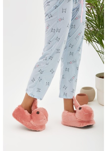 Pudra Hayvanlı Sessiz Taban Panduf Tavşan Figürlü Peluş Ev Ayakkabısı (GÖZ VİDEO Kİ GİBİ NAKIŞTIR) fırsatları