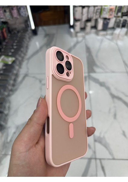iPhone 15 Pro Max Magsafe Uyumlu Kılıf Kamera Lens Korumalı Magsafe Mat Kılıf - Pembe