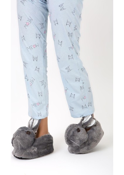 Füme Hayvanlı Sessiz Taban Panduf Tavşan Figürlü Peluş Ev Ayakkabısı (GÖZ VİDEO Kİ GİBİ NAKIŞTIR) fiyatları