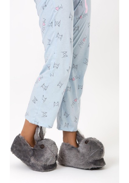 Füme Hayvanlı Sessiz Taban Panduf Tavşan Figürlü Peluş Ev Ayakkabısı (GÖZ VİDEO Kİ GİBİ NAKIŞTIR) modelleri