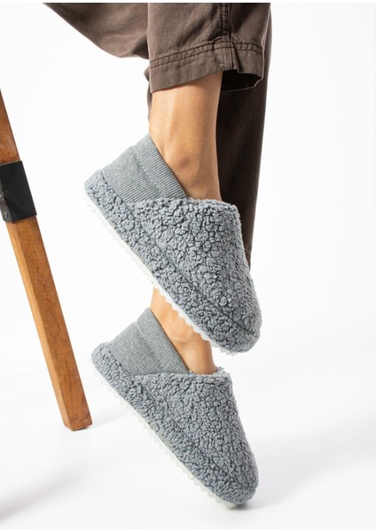 Gri Arkası Lastikli Havlu Kumaş Ev Ayakkabısı Ev Botu Panduf (ÜRÜN GELİŞTİRİLMİŞTİR)